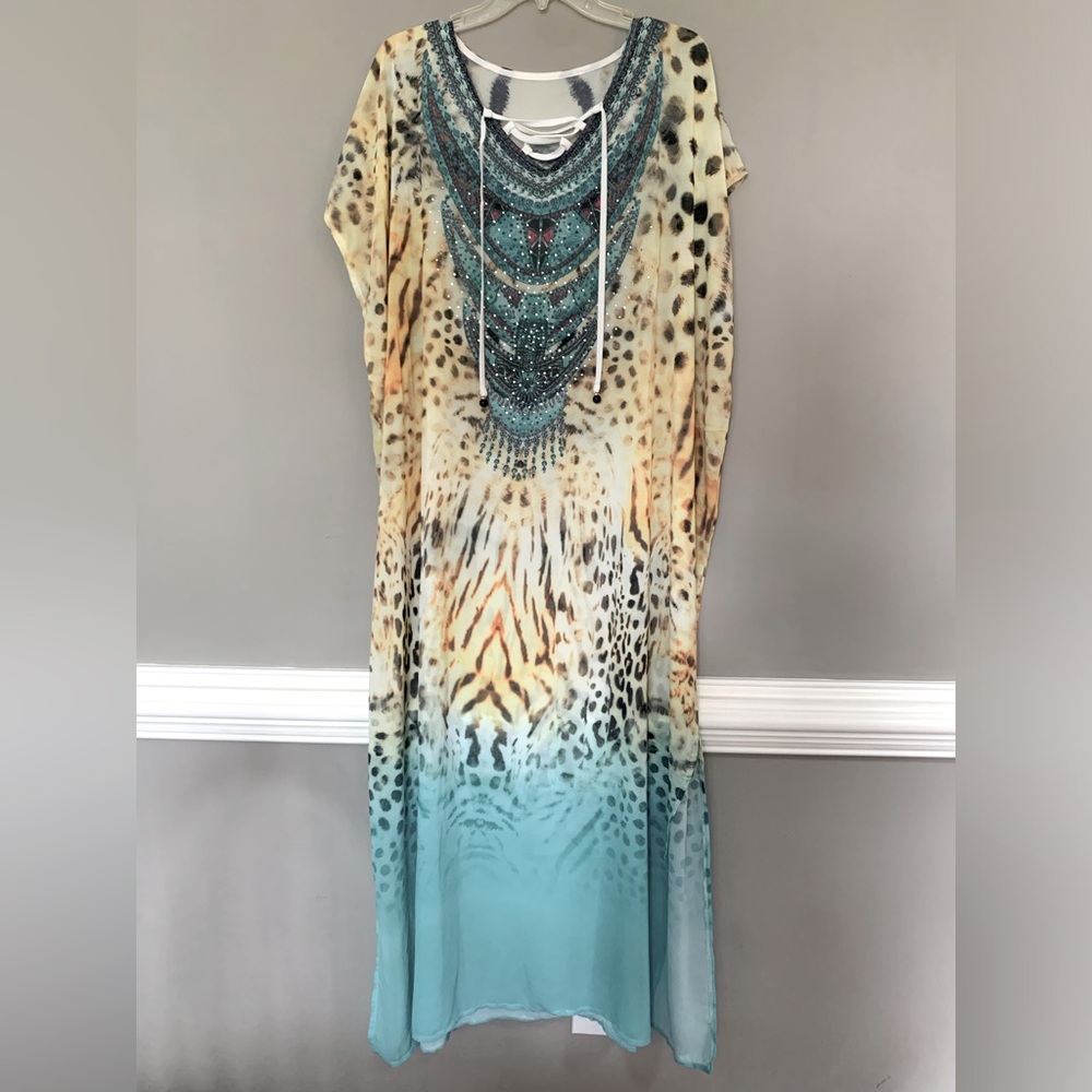 Turquoise and yellow gold beach dress cover up